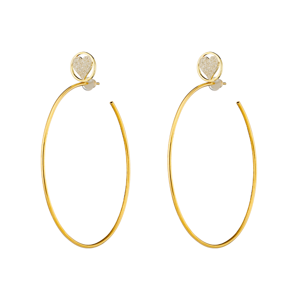 Cercei creole placati cu aur galben de 18 K si decorati cu inimi Princess, 03L15-01389, Oxette Romania
