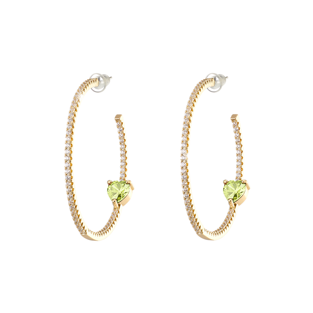 Cercei creole placati cu aur galben de 18 K cu inimi lime Happy Hearts (4.5 cm), 03L15-01438, Oxette Romania