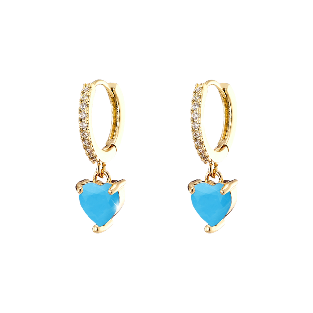 Cercei cu inima turcoaz placati cu aur galben de 18 K Happy Hearts, 03L15-01453, Oxette Romania