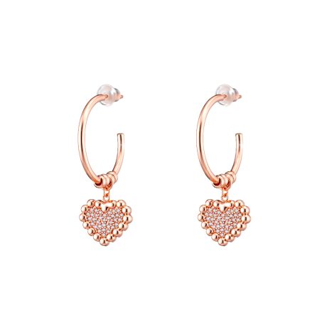 Cercei cu surub tip creole  placati cu aur roz de 18 K decorati cu inimi Pretty (2 cm), 03L15-01477, Oxette Romania