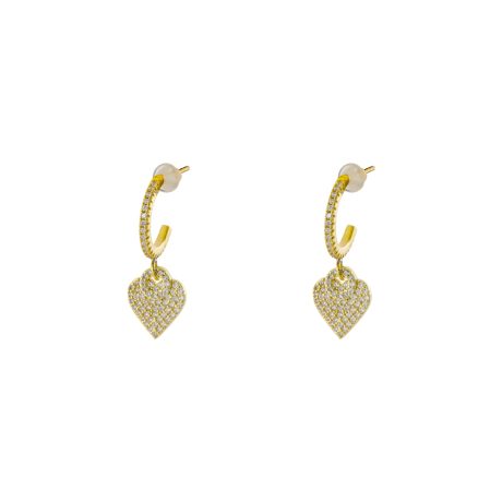 Cercei cu tortita placati cu aur galben de 18 K cu inima si cristale zirconia Amulet, 03L15-01533, Oxette Romania