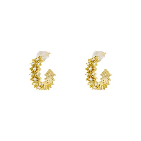 Cercel dantelat tip earcuff placat cu aur galben de 18 K si cubic zirconia verzi Lace (1.35 cm), 03L15-01535, Oxette Romania