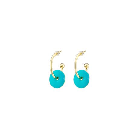 Cercei creole placati cu aur galben de 18 K decorati cu discuri din email turcoaz Beauty (2.5 cm), 03L15-01586, Oxette Romania