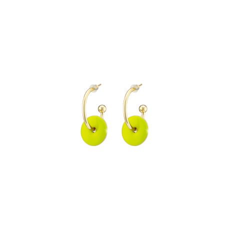 Cercei creole placati cu aur galben de 18 K decorati cu discuri din email lime Beauty (2.5 cm), 03L15-01588, Oxette Romania