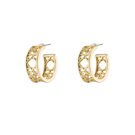 Cercei creole placati cu aur galben de 18 K cu pietre incolore Basket (2.5 cm), 03L15-01589, Oxette Romania