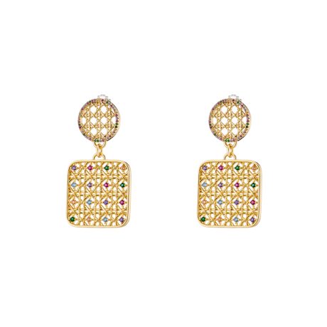 Cercei  cu surub placati cu aur galben de 18 K cu elemente geometrice Basket, 03L15-01593, Oxette Romania