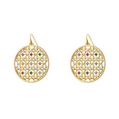 Cercei rotunzi placati cu aur galben de 18 K cu pietre multicolore Basket (4 cm), 03L15-01601, Oxette Romania
