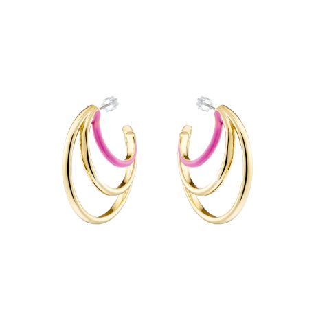 Cercei cu surub placati cu aur galben de 18 K si email roz Beauty (3,5 cm), 03L15-01605, Oxette Romania