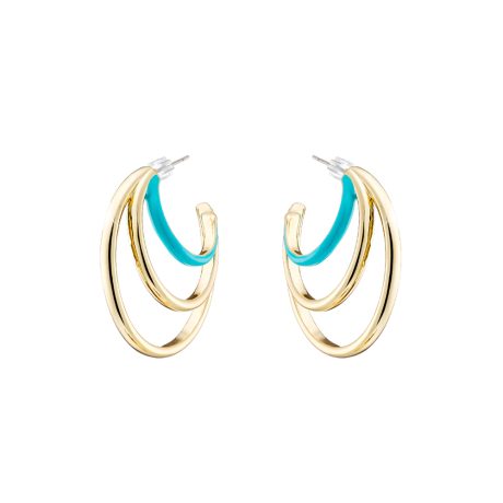 Cercei cu surub placati cu aur galben de 18 K si email albastru Beauty (3,5 cm), 03L15-01606, Oxette Romania