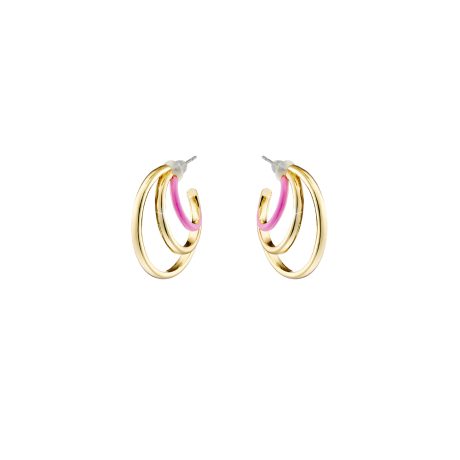 Cercei cu surub placati cu aur galben de 18 K si email roz Beauty (2,5 cm), 03L15-01607, Oxette Romania