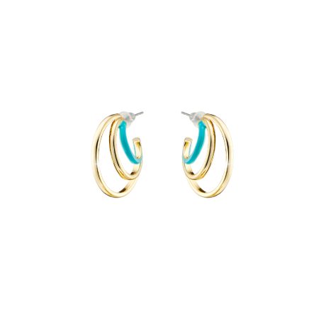 Cercei cu surub placati cu aur galben de 18 K si email albastru Beauty (2,5 cm), 03L15-01608, Oxette Romania