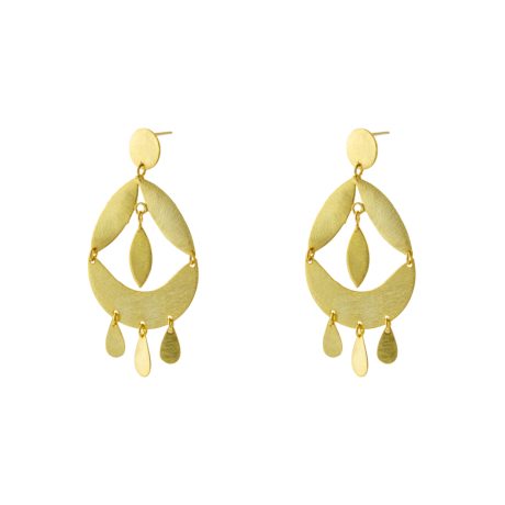 Cercei statement placati cu aur galben de 18 K decorati cu elemente ovale mobile Paris, 03L15-01626, Oxette Romania