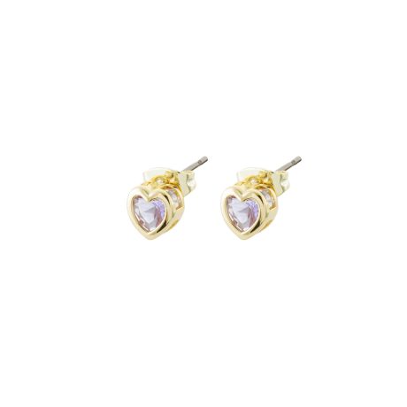 Cercei cu surub placati cu aur galben de 18 K inima cu cristale zirconia mov  Happy Hearts, 03L15-01650, Oxette Romania