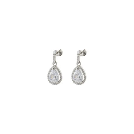 Cercei lacrima placati cu rodiu si decorati cu pietre cubic zirconia incolore Festive, 03L15-01663, Oxette Romania