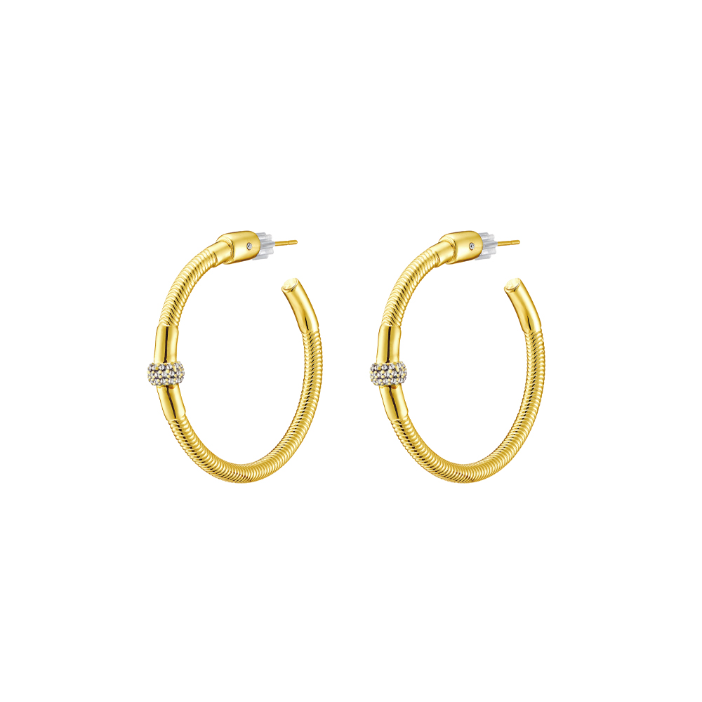 Cercei rotunzi placati cu aur de 18K si pietre zirconia incolore Madison, 03L15-01696, Oxette Romania