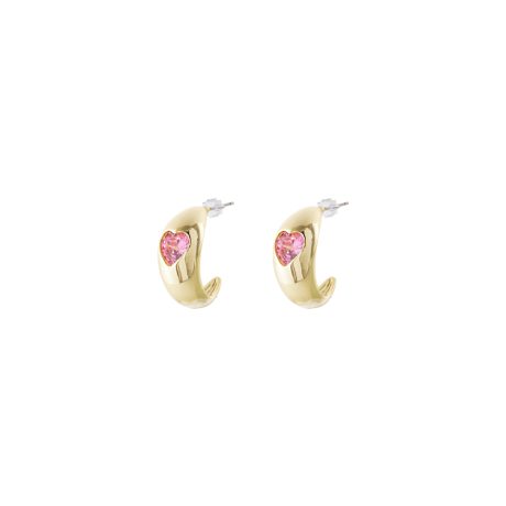 Cercei rotunzi placati cu aur de 18K cu inimi roz Happy Hearts, 03L15-01714, Oxette Romania