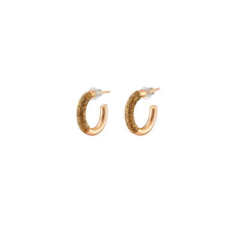Cercei tip creole placati cu aur roz de 18 K cu glitter Starstruck, 03L15-01735, Oxette Romania