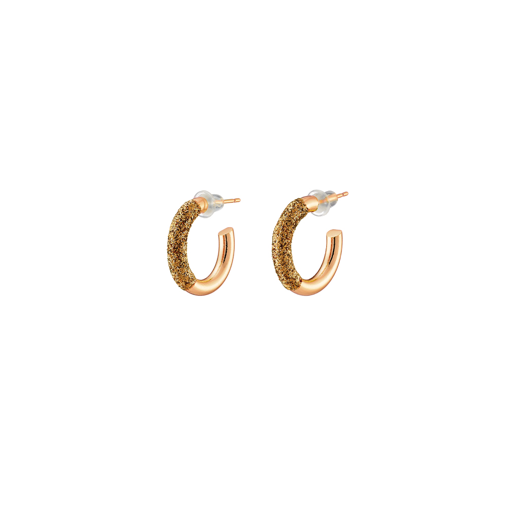 Cercei tip creole placati cu aur roz de 18 K cu glitter Starstruck, 03L15-01735, Oxette Romania