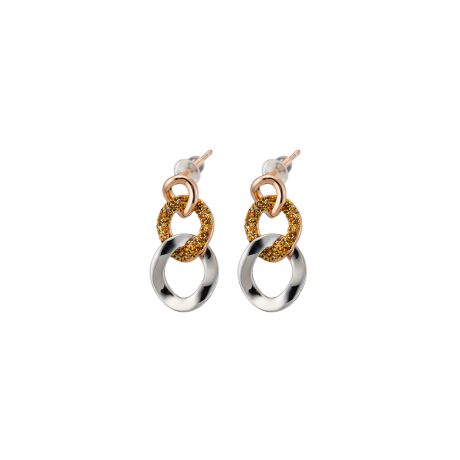 Cercei cu surub placati cu rodiu si aur roz de 18 K si glitter auriu Starstruck, 03L15-01745, Oxette Romania