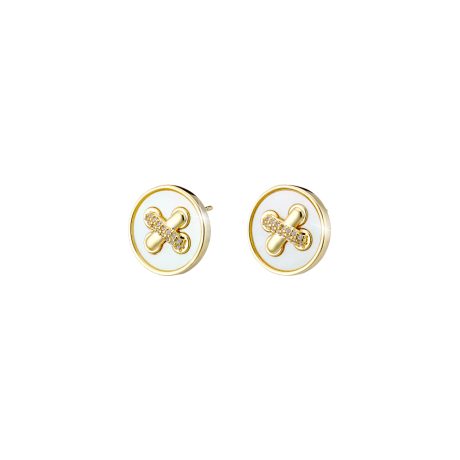 Cercei placati cu aur de 18K cu sidef si cubic zirconia Desmos, 03L15-01774, Oxette Romania
