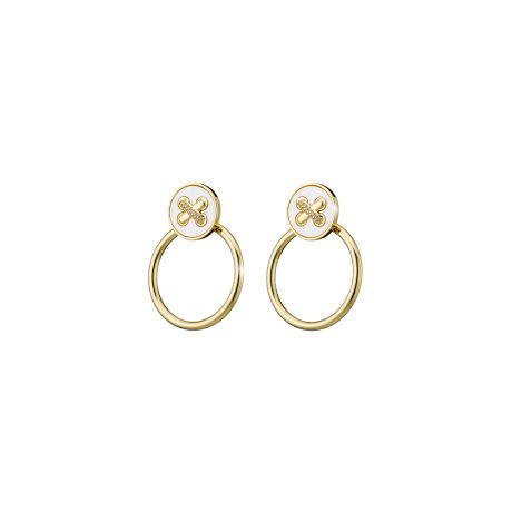 Cercei rotunzi placati cu aur de 18K cu sidef si cubic zirconia Desmos, 03L15-01775, Oxette Romania
