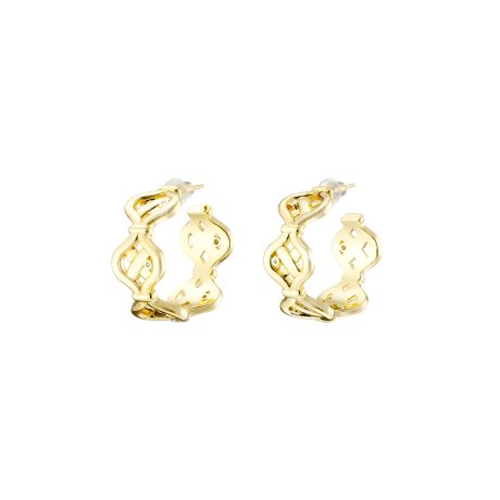 Cercei rotunzi placati cu aur de 18K cu pietre cubic zirconia incolore Desmos, 03L15-01777, Oxette Romania