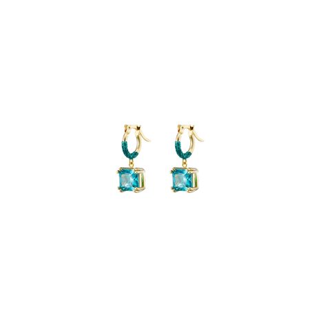 Cercei placati cu aur de 18K cu glitter si pietre cubic zirconia albastre Starstruck, 03L15-01780, Oxette Romania