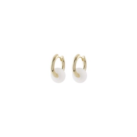Cercei rotunzi placati cu aur galben de 18K cu agate albe Saint Tropez, 03L15-01792, Oxette Romania