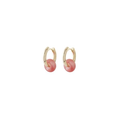 Cercei rotunzi placati cu aur galben de 18K cu agate roz Saint Tropez, 03L15-01795, Oxette Romania