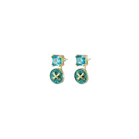 Cercei eleganti placati cu aur de 18K cu glitter si pietre cubic zirconia albastre Starstruck, 03L15-01798, Oxette Romania