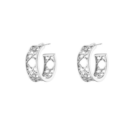 Cercei rotunzi placati cu rodiu si decorati cu pietre cubic zirconia incolore Basket, 03L15-01809, Oxette Romania