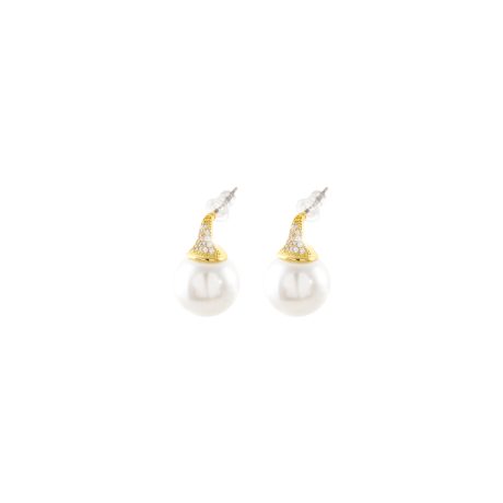 Cercei placati cu aur de 18K cu perle de cultura si cubic zirconia Desmos, 03L15-01812, Oxette Romania