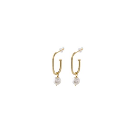 Cercei placati cu aur de 18K rotunzi cu perle Femininity, 03L15-01840, Oxette Romania