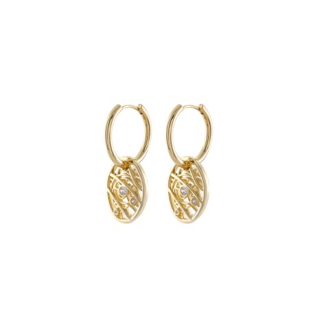 Cercei creole placati cu aur 18 k si elemente filigranate Lace, 03L15-01873, Oxette Romania