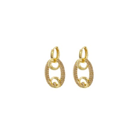 Cercei statement placati cu aur 18K cu pietre zirconia Links, 03L15-01882, Oxette Romania