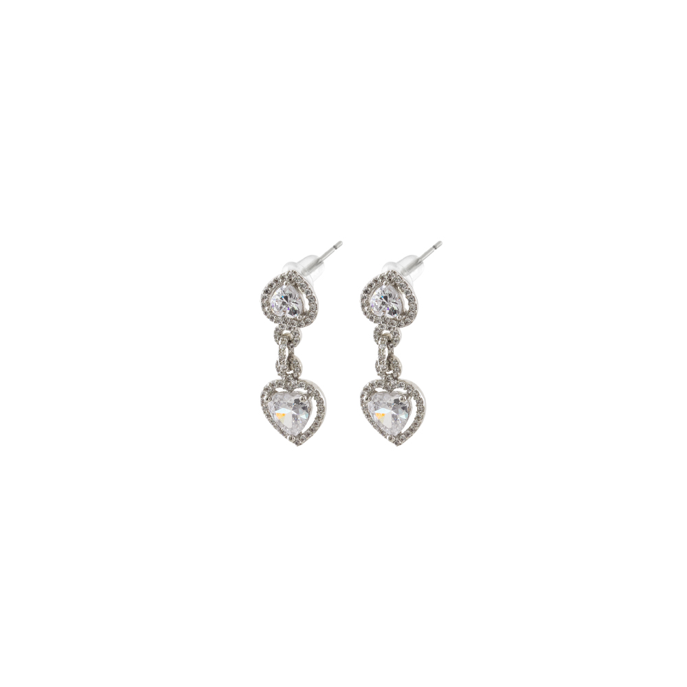 Cercei eleganti placati cu rodiu cu inimi si pietre zirconia incolore Tiny, 03L15-01887, Oxette Romania