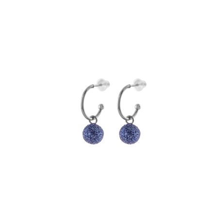 Cercei rotunzi placati cu rodiu cu sfere si glitter albastru Fireball, 03L15-01898, Oxette Romania