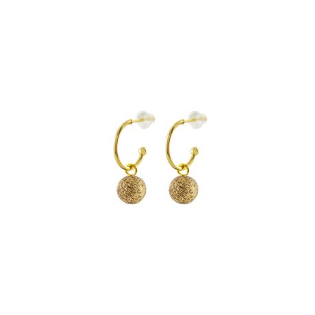 Cercei rotunzi placati cu aur de 18K cu sfere si glitter auriu Fireball, 03L15-01901, Oxette Romania