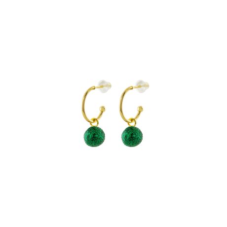 Cercei rotunzi placati cu aur de 18K cu sfere si glitter verde Fireball, 03L15-01902, Oxette Romania