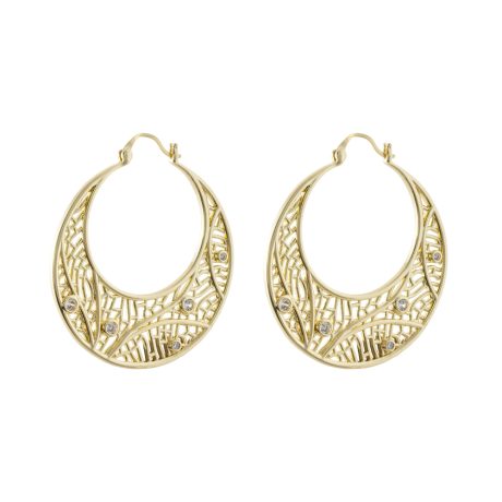 Cercei statement tip creole placati cu aur 18 k filigranati Lace, 03L15-01906, Oxette Romania