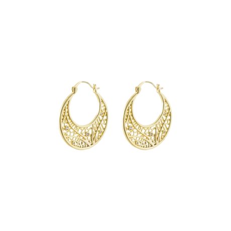 Cercei statement medii placati cu aur 18 k tip creole filigranati Lace, 03L15-01907, Oxette Romania