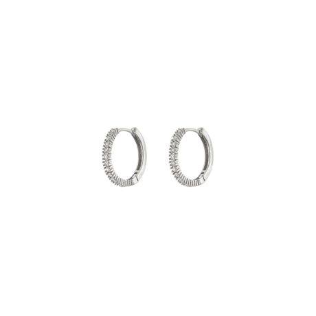Cercei rotunzi placati cu rodiu si zirconia incolore Charming, 03L15-01923, Oxette Romania
