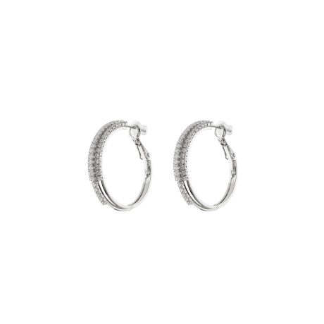Cercei rotunzi placati cu rodiu si zirconia incolore Charming, 03L15-01924, Oxette Romania