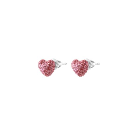 Cercei cu surub in forma de inima placati cu rodiu decorati cu glitter roz Sweety, 03L15-01927, Oxette Romania