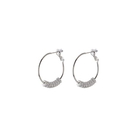 Cercei rotunzi placati cu rodiu si zirconia incolore Hoops, 03L15-01947, Oxette Romania