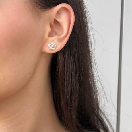 Cercei argint cu surub tip floare cu cristal zirconia roz Essentials, 03V01-J4241, Oxette Romania