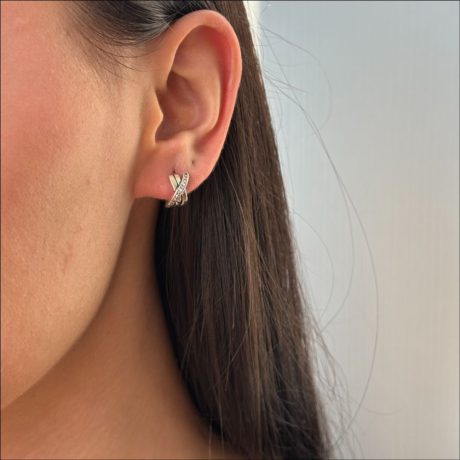 Cercei argint creole decorati cu cristale zirconia incolore Essentials, 03V01-J4496, Oxette Romania