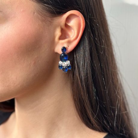 Cercei lungi argint decorati cu cristale zirconia incolore si albastre Essentials, 03V01-Y4089, Oxette Romania