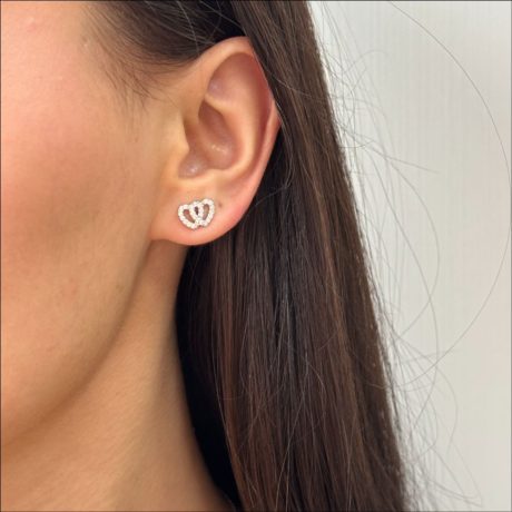 Cercei argint cu surub decorati cu 2 inimioare si cristale zirconia incolore Essentials, 03V01-Y4103, Oxette Romania