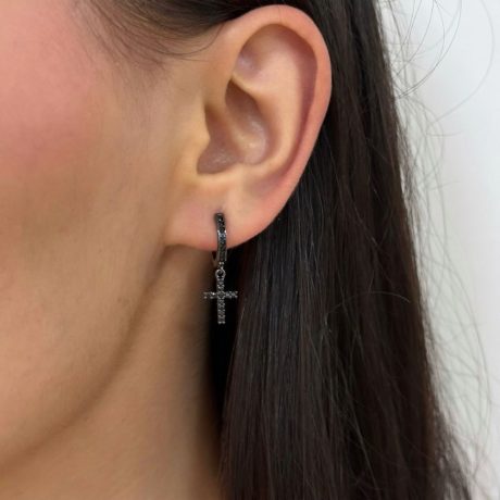 Cercei argint rotunzi cu cruci si pietre cubic zirconia Essentials, 03V01-Y4117, Oxette Romania